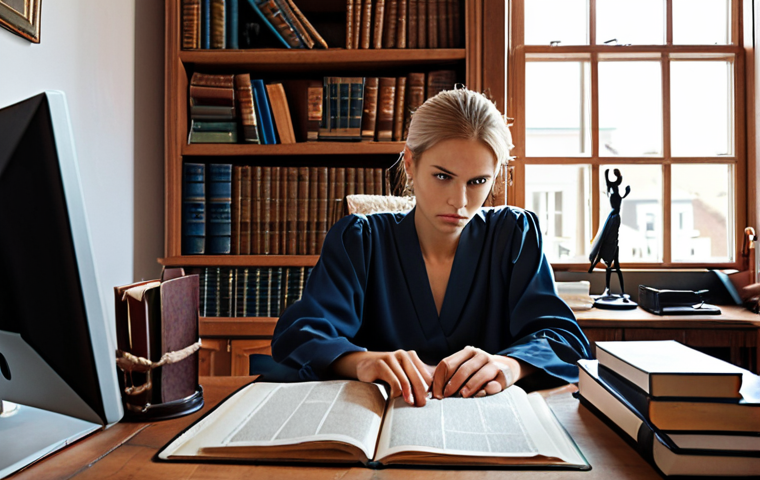 ** A translator deeply focused on their computer, surrounded by law books and documents, perhaps in a cozy, well-lit home office. The scene should convey expertise and seriousness. Consider adding elements like a Swedish flag or legal symbols to reflect the content.
**