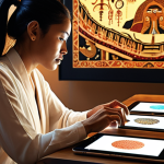 A professional translator sits at a sleek, modern desk, deeply immersed in a tablet displaying a rich tapestry of interwoven cultural symbols and nuanced language patterns. Soft, warm light illuminates their face, emphasizing human empathy, creative thought, and deep understanding. In the subtle background, abstract, glowing digital elements or faint AI interfaces recede, underscoring the irreplaceable human touch in building bridges between cultures. The scene is artistic, insightful, and highlights the depth of human expertise over technology.