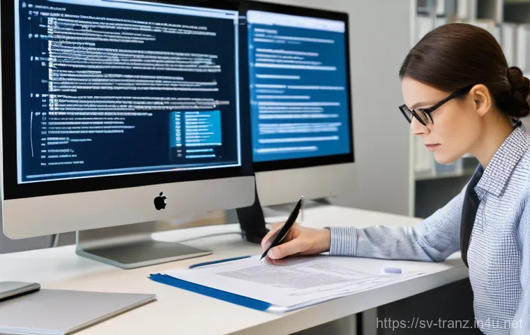 번역 분야별 법률 의료 IT 실무 팁 - **Prompt 1: Meticulous Human Translator at Work**
A highly focused, professional male or female ...