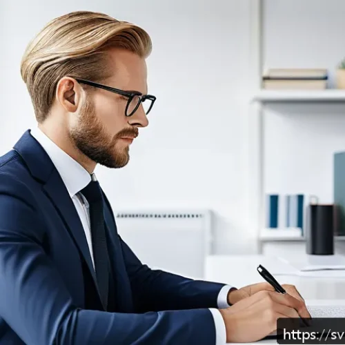 Home 30 번역 관련 대학원 선택 가이드 - A professional translator sitting at a modern Scandinavian-style desk in a bright, minimalist office...