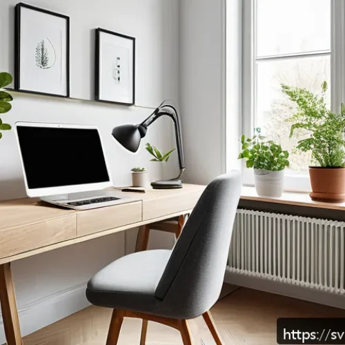 Home 17 번역사를 위한 시간 관리 전략 - A modern, minimalistic home office setup in a bright room with large windows letting in natural ligh...