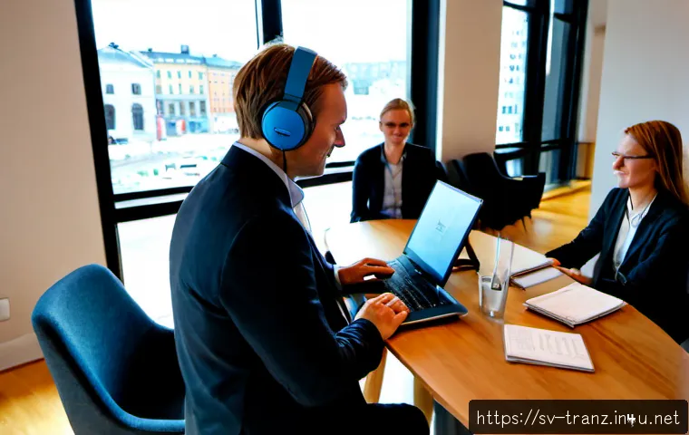 Home 17 번역사들에게 추천하는 전문 학회 - Photorealistic editorial scene of a Swedish professional translators’ association networking event i...