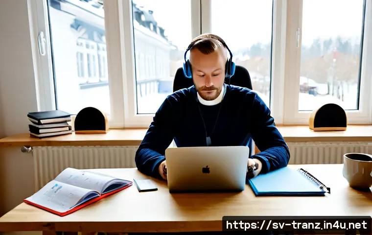 Home 17 번역 프로젝트 관리 방법 - Photorealistic Scandinavian translation project manager at a bright Stockholm-style home office, rev...